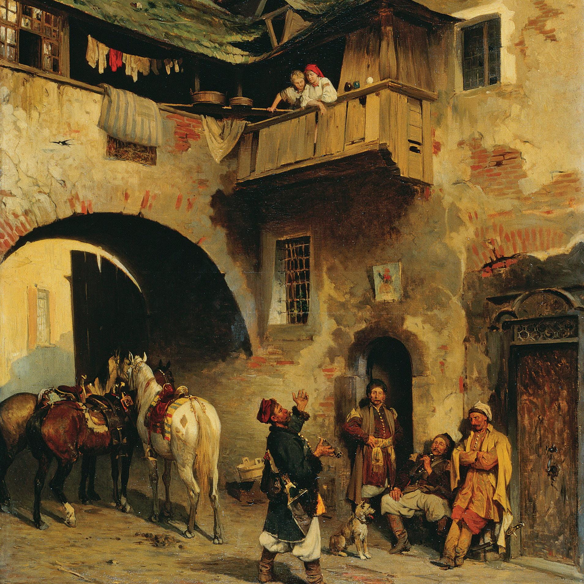 miniatura-Ciekawa nowina, 1876, olej, płótno, 80,5 x 65,5 cm, kolekcja prywatna