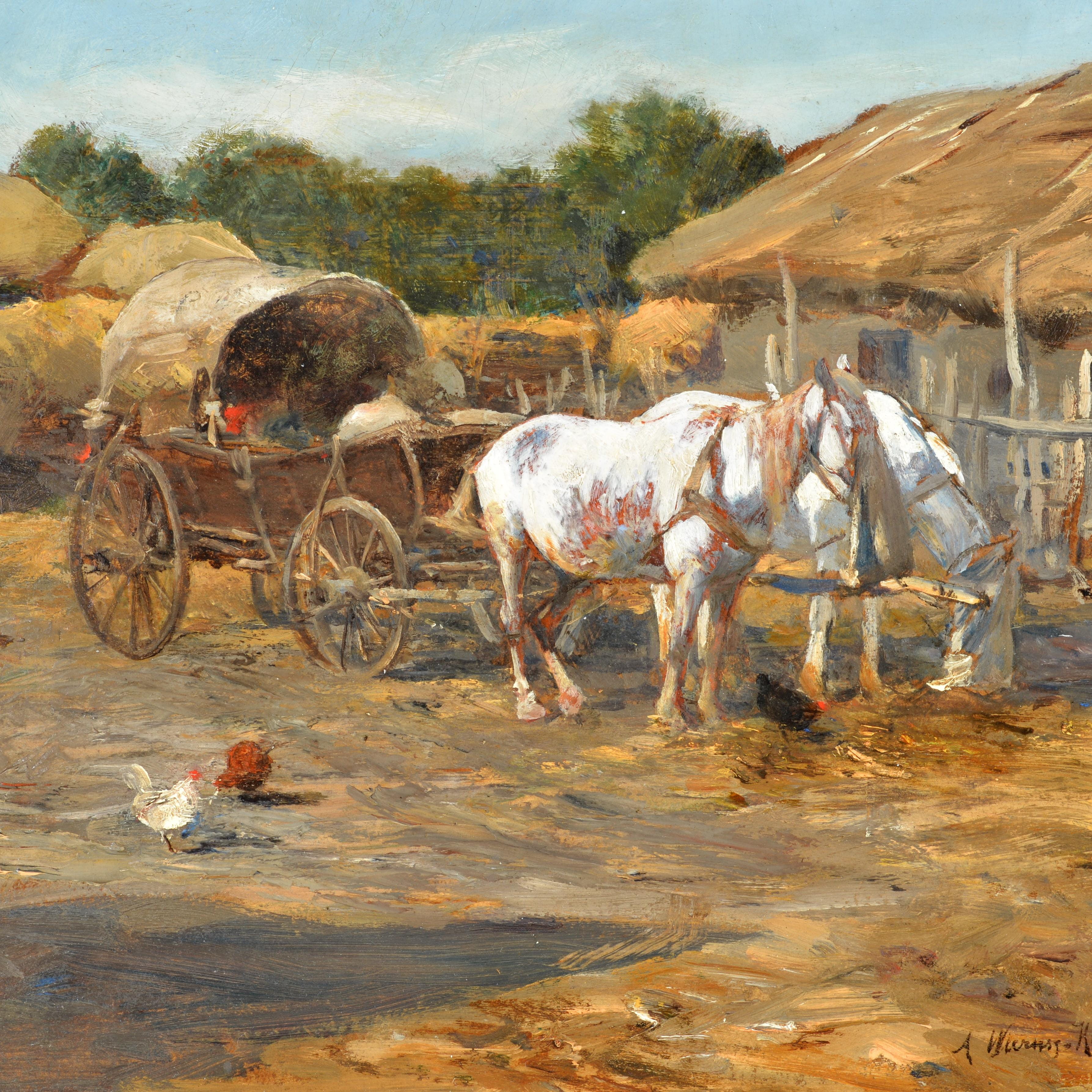 miniatura-Odpoczywające konie, 1880-1890, olej, deska, 23 x 30 cm, kolekcja prywatna