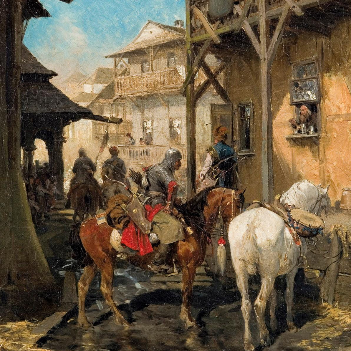 miniatura-Rozjazd na kwatery za czasów Paska, 1975, olej, płótno, 25,5 x 23,5 cm, kolekcja prywatna