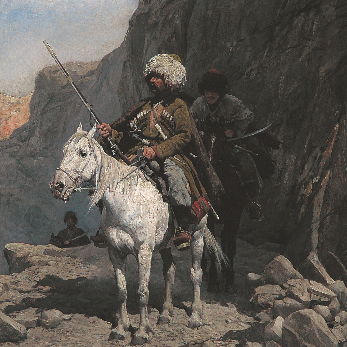 miniatura-Czerkiesi na patrolu, ok. 1880, olej, deska, 35 x 26,5 cm, kolekcja prywatna